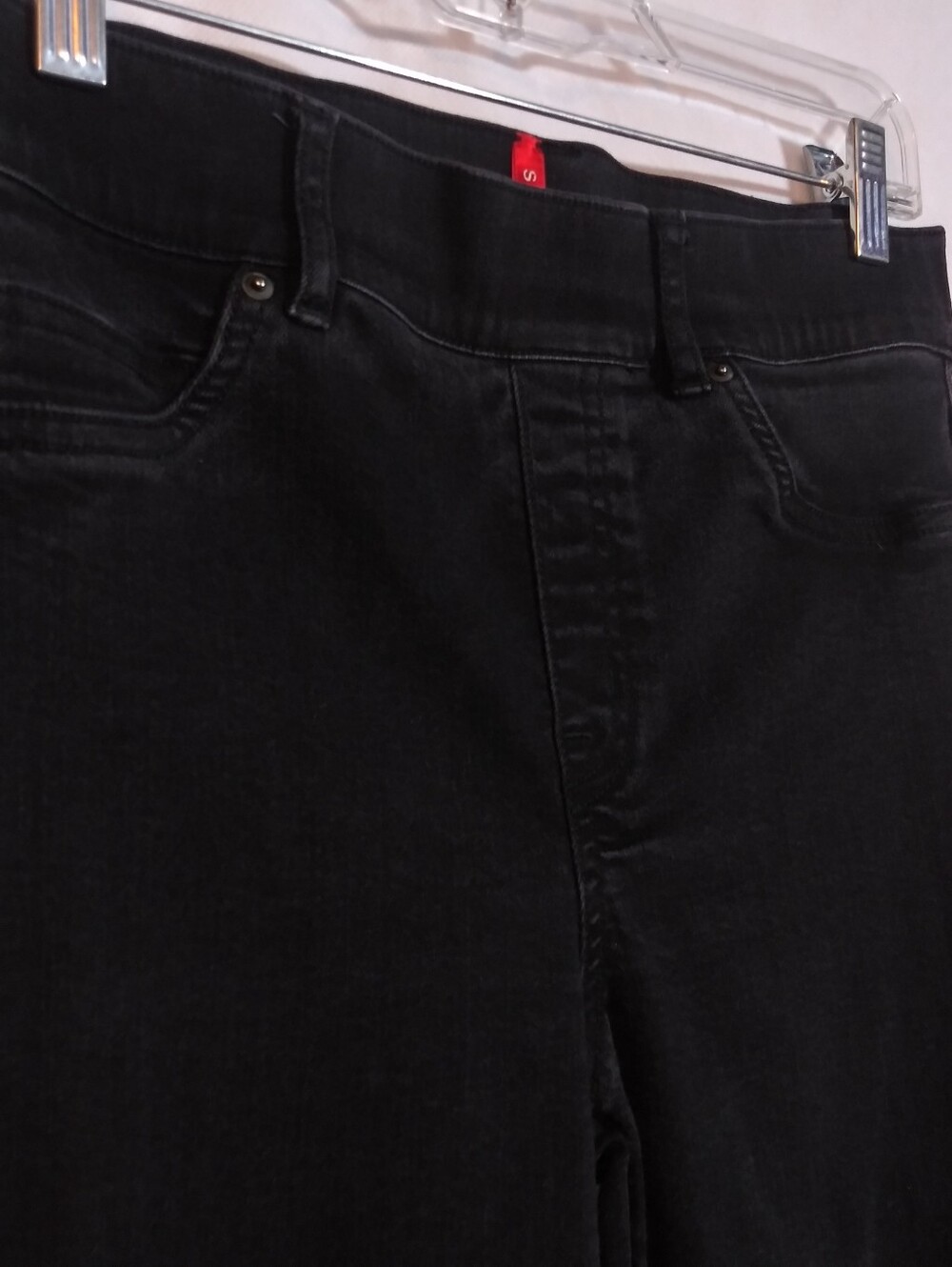SPANX Black Wash Pull On Flare Jeans Stretchy Petite Size M - Picture 4 of 8